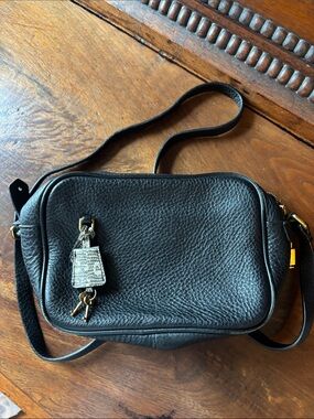 J.Crew Vintage Black Pebbled Leather Crossbody Bag with Charm